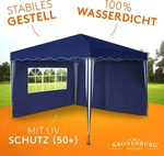 Kronenburg Faltpavillon 3x3m - Wasserfest, UV-Schutz 50+, 2 Seitenteile, blau -...