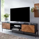 FineBuy Lowboard Holz Schwarz / Eiche-Nachbildung 163x45x40 cm TV-Kommode mit...