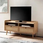 FineBuy Lowboard 120x56x39 cm TV-Kommode mit Eiche-Nachbildung & Rattan...