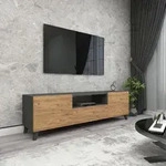 Fernsehtisch &lsquo;Torsby&rsquo; mit 3 T&uuml;ren 140 x 30 x 46 cm Anthrazit / Eiche-Optik -