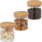Relaxdays Vorratsgl&auml;ser mit Bambusdeckel, 3er Set, kleine Vorratsdosen aus Glas, 500
