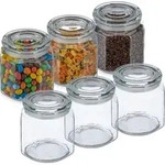 Relaxdays Vorratsgl&auml;ser mit Deckel, 6er Set, Glas, 1,3 l, achteckige Vorratsdosen,