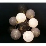 LED Lichterkette mit 10 Raphia Kugeln - schwarz / wei&szlig; / grau - Deko Beleuchtung mit
