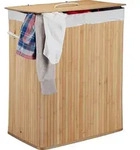 Relaxdays W&auml;schekorb Bambus mit Deckel, rechteckiger W&auml;schesammler, 2 F&auml;cher, 95 l