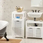 SoBuy Badezimmerschrank mit W&auml;schekorb W&auml;scheschrank Badschrank mit ausklappbarem