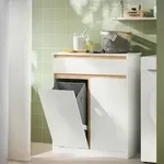 SoBuy Badezimmerschrank mit W&auml;schekorb und Schublade &ndash; Wei&szlig;er Badschrank mit