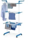 EASYmaxx W&auml;schest&auml;nder 3 Etagen mit Rollen - 63x76x173 cm - wei&szlig;/blau - Blau/Wei&szlig;