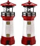 2er Set LED Solar Leuchtturm 28 cm | Garten Deko Leuchtfeuer Rot Wei&szlig; |...