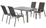 Merxx Gartenm&ouml;bel Set Amaro 5tlg., 4 Stapelsessel, gepolstert, Tisch 150 x 90 cm,