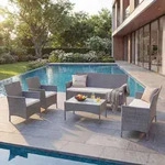 3-2-1-1 Poly-Rattan Garten-Garnitur Hamar, Lounge-Set Sitzgruppe Sofa grau, Kissen