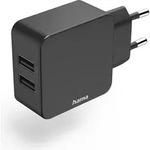 Hama 2-fach-Ladeger&auml;t USB-A-Netzteil, 2,4 A/12 W, Schw. - Schwarz