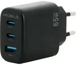 Mobilis Wall Charger - 65W - 2USB C + 1USB A - GaN - Schwarz