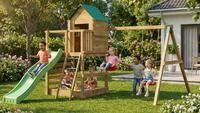 Fungoo Spielturm "Jarcas 4" KDI mit Doppelschaukel, Rutsche, Sandkasten, Holzdach und