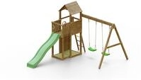 Fungoo Spielturm "Boomer 3" KDI mit Rutsche, Doppelschaukel, Leiter, Griffe,