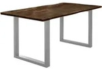 Esstisch Baumkante massiv Akazie nussbaum 200 x 100 silber U-Gestell LUBIN -...