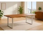 Esstisch Baumkante massiv Akazie nougatfarben 180 x 90 cm silber LAURINA - Braun