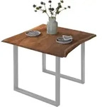 Esstisch Baumkante massiv Akazie nussbaumfarben 80 x 80 cm silber U-Gestell...