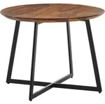 WOHNLING Couchtisch 60x60x45 cm Sheesham Massivholz / Metall Sofatisch Rund