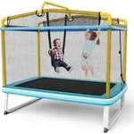 COSTWAY 3 in 1 Kindertrampolin, Gartentrampolin rechteckig mit Schaukel,...
