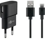 USB-CTM-Ladeset (5 W) Netzteil mit USB-CTM-Kabel, 1 m, schwarz - Schwarz