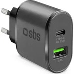 SBS PD Reiselader 25W USB-C/USB-A schwarz - Schwarz