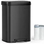 SONGMICS M&uuml;lleimer 50 Liter Abfalleimer, Tretm&uuml;lleimer aus Metall mit Deckel -