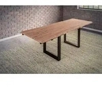 Esstisch Baumkante Akazie stone 160(260)x90 Ansteckplatten schwarz BARCELONA -