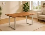 Esstisch Baumkante massiv Akazie nougatfarben 140 x 80 cm silber LAURINA - Braun
