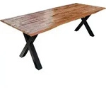 Esstisch Baumkante Massiv Mango naturfarben 240 x 100 schwarz X-Gestell DORA -