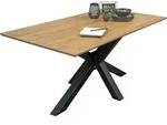 Esstisch 280 x 100 cm Akazie massiv naturfarben Schweizer Kante Spider-Gestell ABBY -