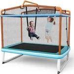 COSTWAY 3 in 1 Kindertrampolin, Gartentrampolin rechteckig mit Schaukel, Reckstange,