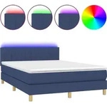 vidaXL Boxspringbett mit Matratze & LED Blau 140x200 cm Stoff - Blau