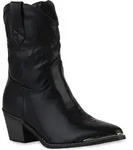 VAN HILL Damen Cowboy Boots Anna Stiefeletten Stickereien Trichterabsatz - Schwarz -