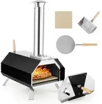 COSTWAY Outdoor Pizzaofen, tragbarer Pizza Ofen aus Edelstahl mit Pizzastein,