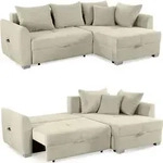Ecksofa L-Form Couch Polsterecke Schlaffunktion Bettkasten Cord in Beige Grau / 15201