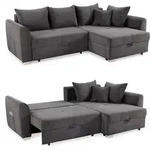 Ecksofa L-Form Couch Polsterecke Schlaffunktion Bettkasten Cord Dunkelgrau /...