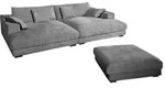 KAWOLA Big Sofa MADELINE Cord grau mit Hocker und 4 Zierkissen - Grau
