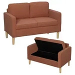HOMCOM Sofa 2 Sitzer klein Couch mit Armlehne, Stauraum f&uuml;r Wohnzimmer, Orange...