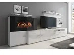 Wohnzimmerm&ouml;bel mit elektrischem Kamin, Ausf&uuml;hrung in Mattwei&szlig; und Hochglanzwei&szlig;