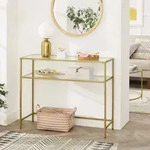VASAGLE Konsolentisch Beistelltisch, mit 2 Ablagen, Hartglas, Wohnzimmer - Gold
