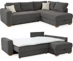 Ecksofa-Dauerschl&auml;fer Boxspring Federkerncouch Topper Stauraum Cord Dunkelgrau...