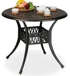 Relaxdays Gartentisch mit Schirmloch, antike Optik, Aluminiumguss, H x D: 75 x 90 cm,