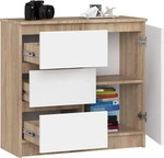 Kommode AKORD JERRY Sonoma-Eiche 80 cm T&uuml;r 3 Schubladen 2 Ebenen Front Wei&szlig; B80 x