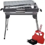 Mangal Iskander Edelstahl rostfrei Schaschlik Grill mit Grillrost F&auml;cher B&uuml;rste -
