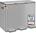 WELLGRO Treteimer 3x15L Silber &ndash; Edelstahl mit Softclose & Pedal - Silber