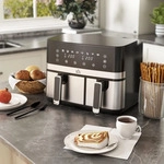 HOMCOM Hei&szlig;luftfritteuse 8,5L Fritteuse mit Doppelkammer 8 in 1 Rezeptur...