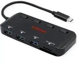 ROLINE USB 3.2 Gen 1 Hub, 3fach, Typ C Anschlusskabel, mit CardReader, Ports einzeln