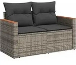 vidaXL Gartensofa 2-Sitzer mit Kissen Grau Poly Rattan - Grau