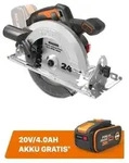 Akku-Handkreiss&auml;ge WORX 20V 190mm/65,7mm WX520.9, Brushless Motor + GRATIS