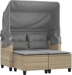 vidaXL 365785, vidaXL Gartensofa 2-Sitzer mit Dach und Hockern Beige Poly Rattan